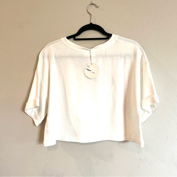 Nwt Storia Smiley Face Shirt Sleeve Crop Top Tshirt tee M - Picture 5 of 6